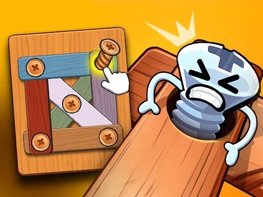 Wooden Bolt & Screw Pin Logic Puzzle Game
